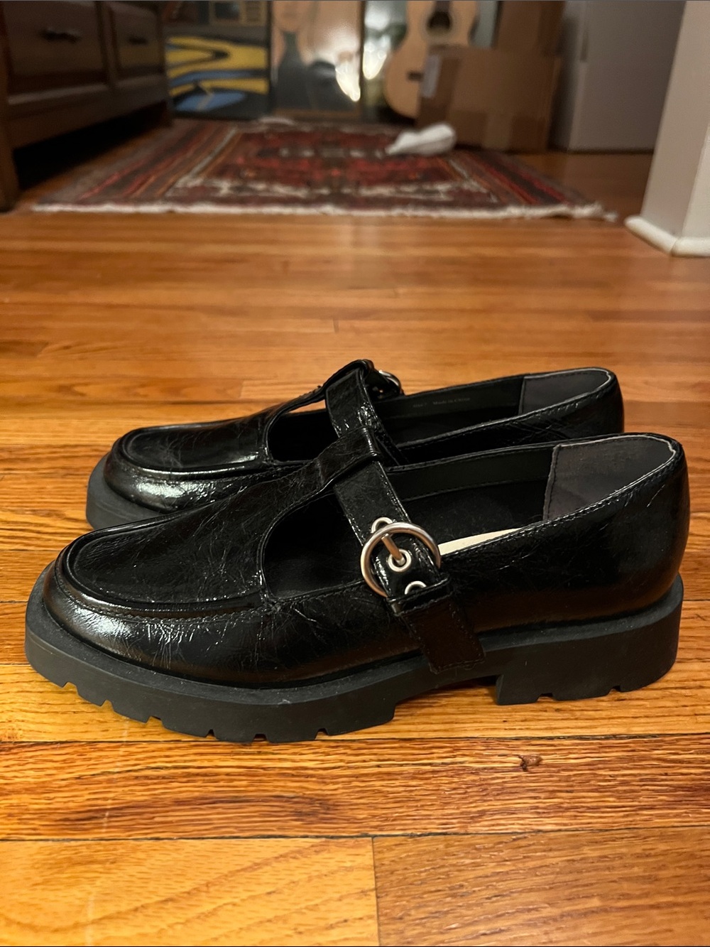 Dolce Vita Black Leather Mary Jane Lug Sole Mules